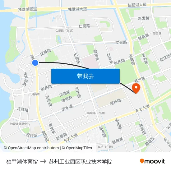 独墅湖体育馆 to 苏州工业园区职业技术学院 map