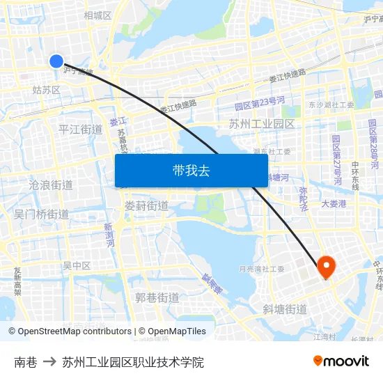 南巷 to 苏州工业园区职业技术学院 map