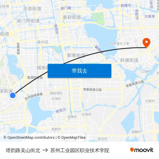 塔韵路吴山街北 to 苏州工业园区职业技术学院 map