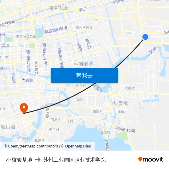 小核酸基地 to 苏州工业园区职业技术学院 map
