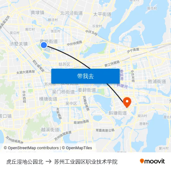 虎丘湿地公园北 to 苏州工业园区职业技术学院 map
