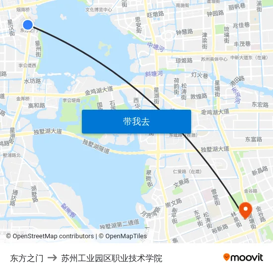 东方之门 to 苏州工业园区职业技术学院 map