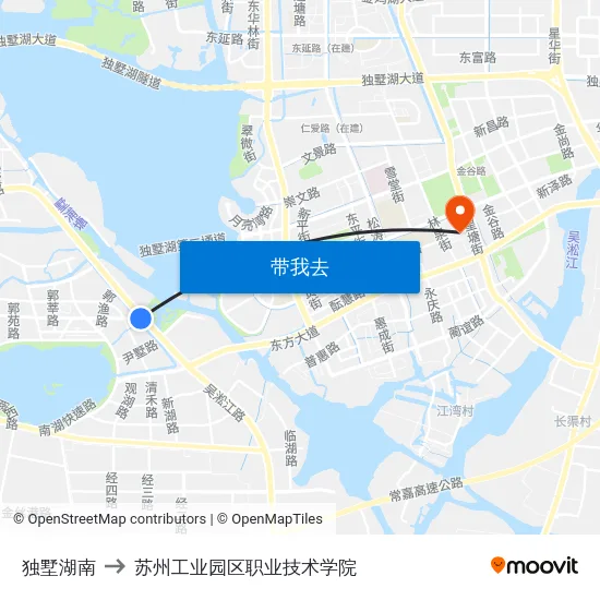 独墅湖南 to 苏州工业园区职业技术学院 map