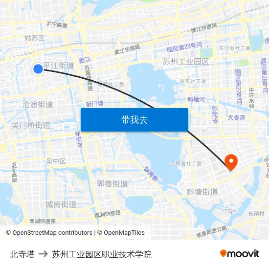 北寺塔 to 苏州工业园区职业技术学院 map