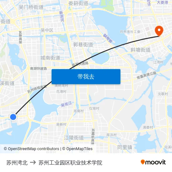 苏州湾北 to 苏州工业园区职业技术学院 map