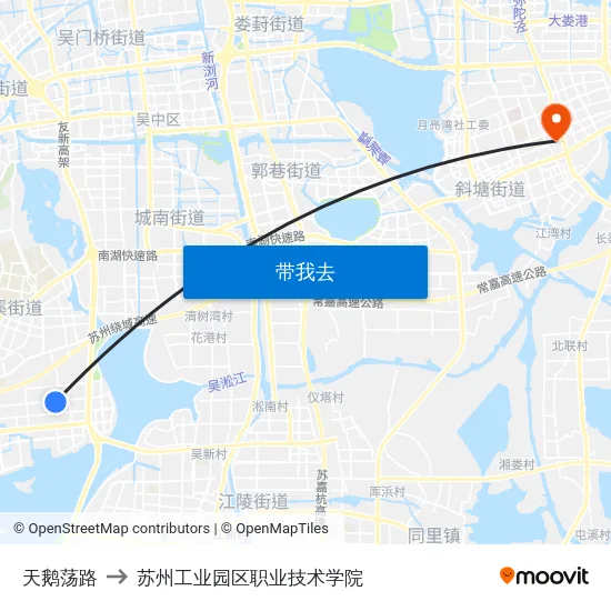 天鹅荡路 to 苏州工业园区职业技术学院 map