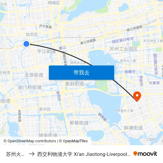 苏州火车站 to 西交利物浦大学 Xi'an Jiaotong-Liverpool University map