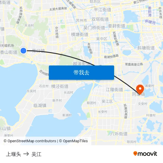 上堰头 to 吴江 map