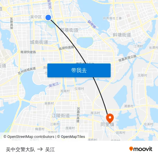 吴中交警大队 to 吴江 map