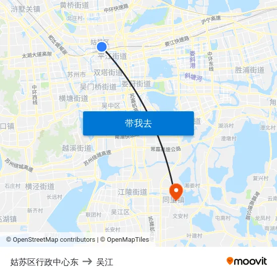 姑苏区行政中心东 to 吴江 map