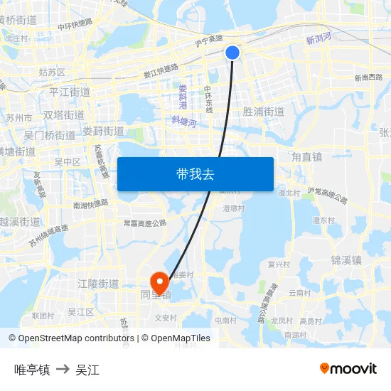 唯亭镇 to 吴江 map