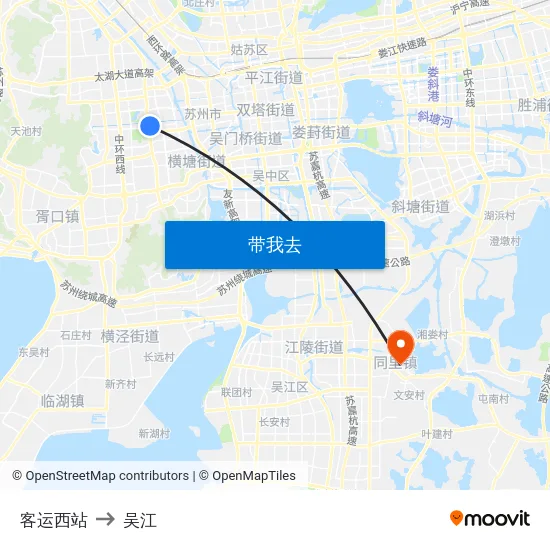 客运西站 to 吴江 map