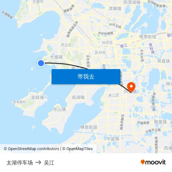 太湖停车场 to 吴江 map