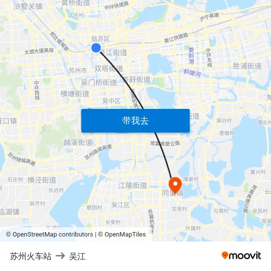 苏州火车站 to 吴江 map
