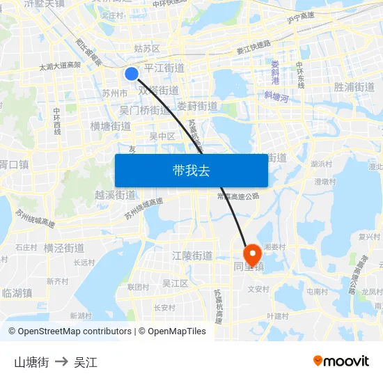 山塘街 to 吴江 map