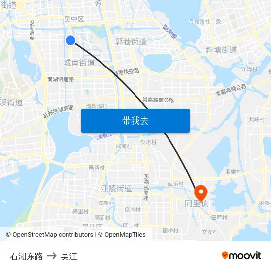 石湖东路 to 吴江 map