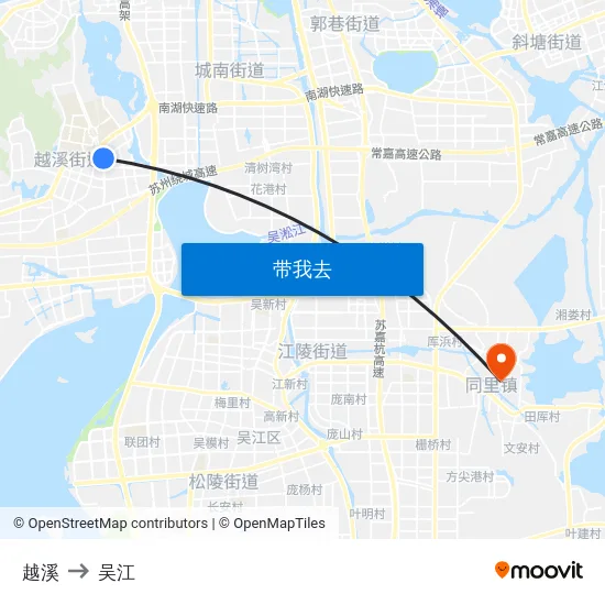 越溪 to 吴江 map
