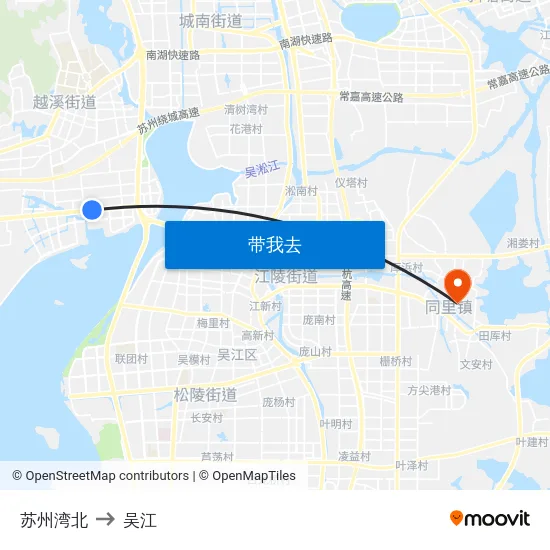 苏州湾北 to 吴江 map