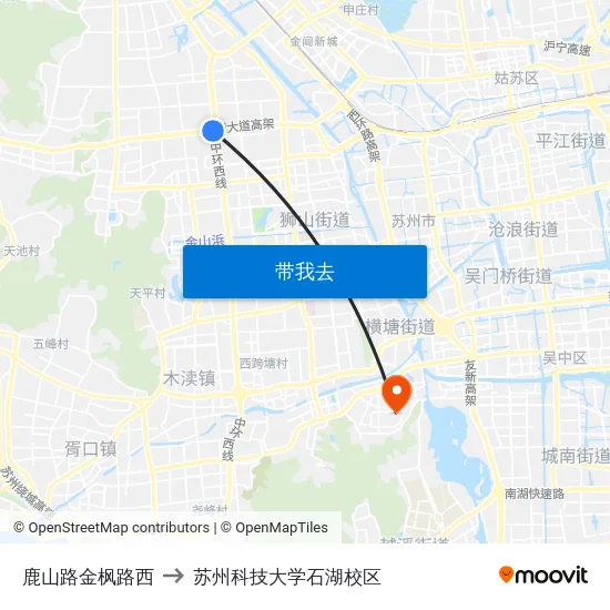 鹿山路金枫路西 to 苏州科技大学石湖校区 map