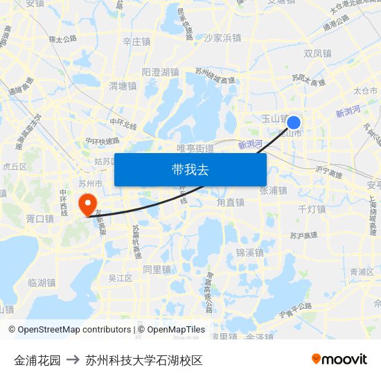 金浦花园 to 苏州科技大学石湖校区 map