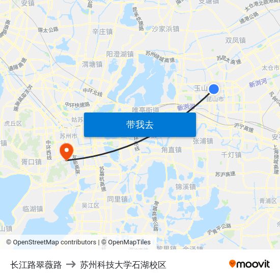 长江路翠薇路 to 苏州科技大学石湖校区 map