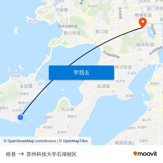 梧巷 to 苏州科技大学石湖校区 map