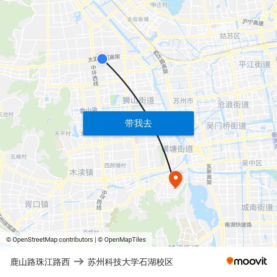 鹿山路珠江路西 to 苏州科技大学石湖校区 map