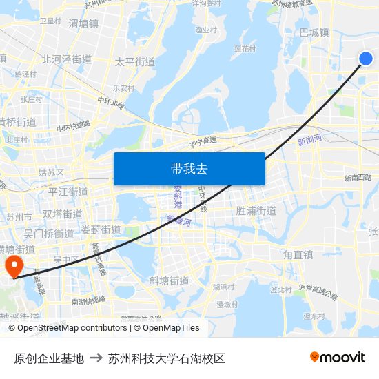 原创企业基地 to 苏州科技大学石湖校区 map