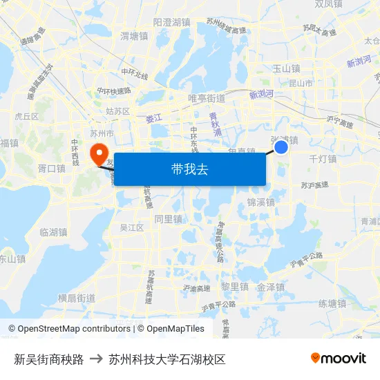 新吴街商秧路 to 苏州科技大学石湖校区 map
