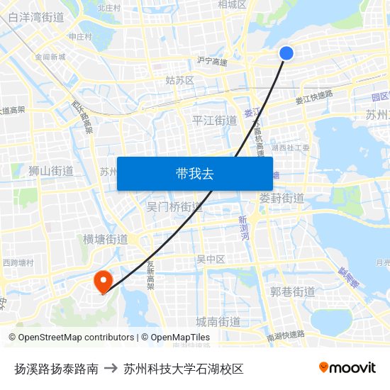 扬溪路扬泰路南 to 苏州科技大学石湖校区 map