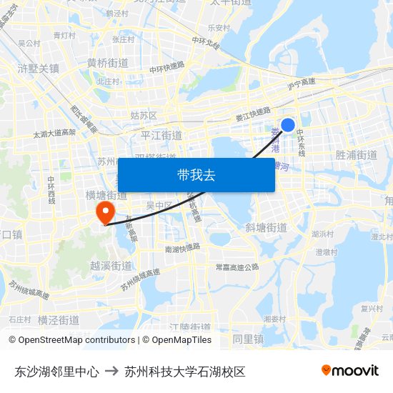 东沙湖邻里中心 to 苏州科技大学石湖校区 map
