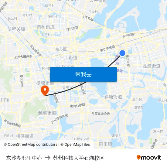 东沙湖邻里中心 to 苏州科技大学石湖校区 map
