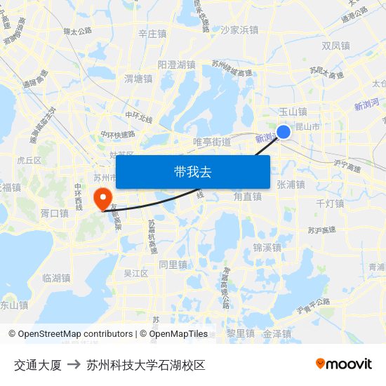 交通大厦 to 苏州科技大学石湖校区 map