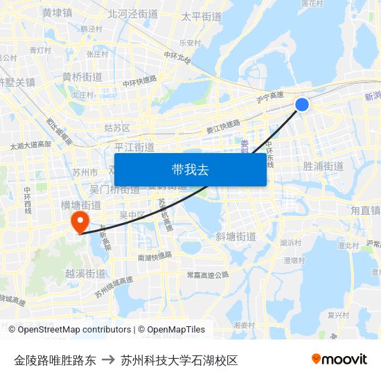金陵路唯胜路东 to 苏州科技大学石湖校区 map