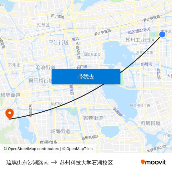 琉璃街东沙湖路南 to 苏州科技大学石湖校区 map