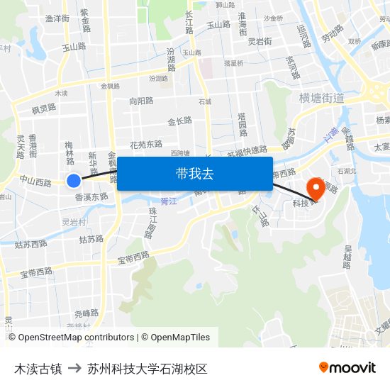木渎古镇 to 苏州科技大学石湖校区 map