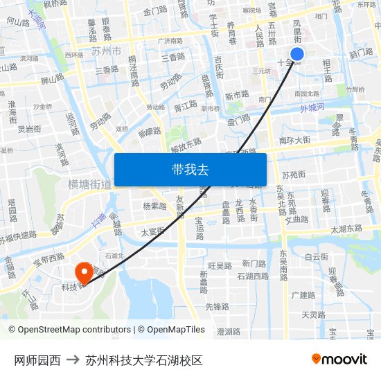 网师园西 to 苏州科技大学石湖校区 map