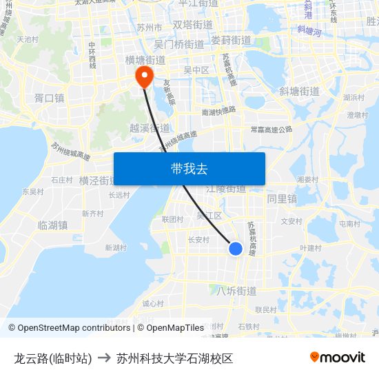 龙云路(临时站) to 苏州科技大学石湖校区 map