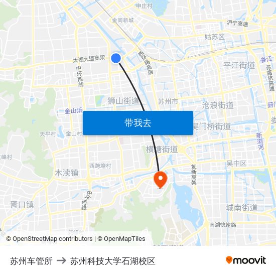 苏州车管所 to 苏州科技大学石湖校区 map