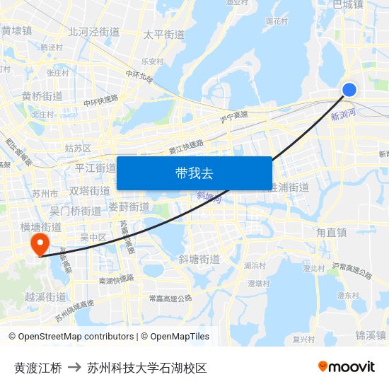 黄渡江桥 to 苏州科技大学石湖校区 map