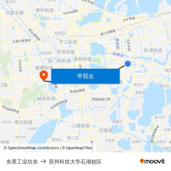东景工业坊东 to 苏州科技大学石湖校区 map