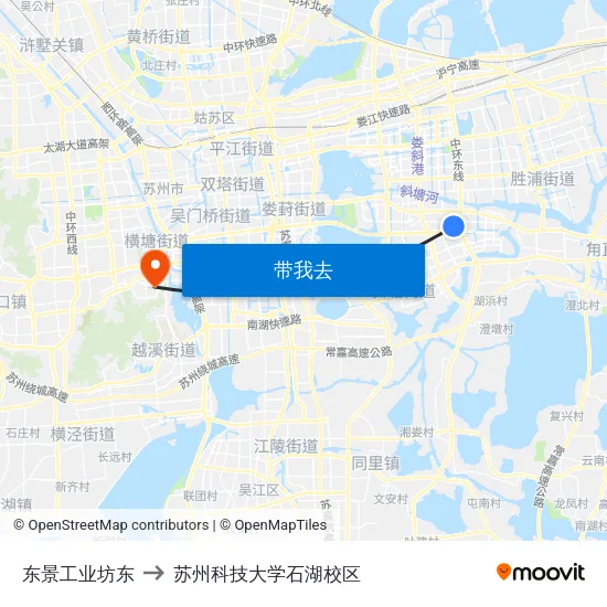 东景工业坊东 to 苏州科技大学石湖校区 map