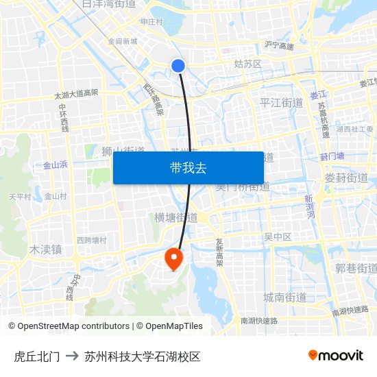 虎丘北门 to 苏州科技大学石湖校区 map