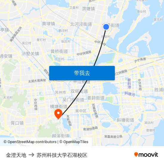 金澄天地 to 苏州科技大学石湖校区 map