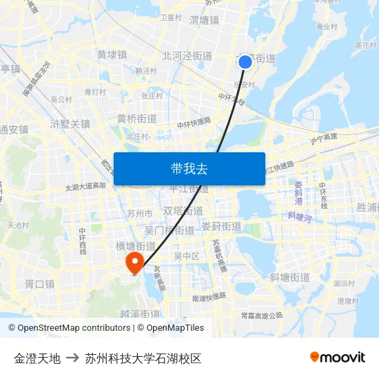 金澄天地 to 苏州科技大学石湖校区 map