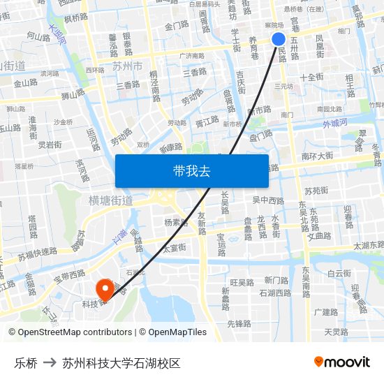 乐桥 to 苏州科技大学石湖校区 map