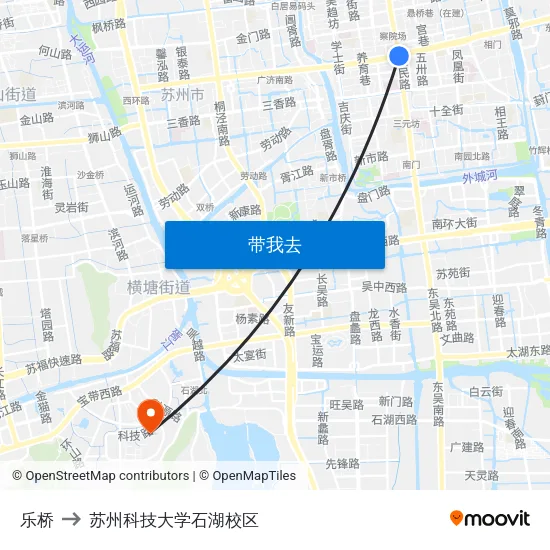 乐桥 to 苏州科技大学石湖校区 map