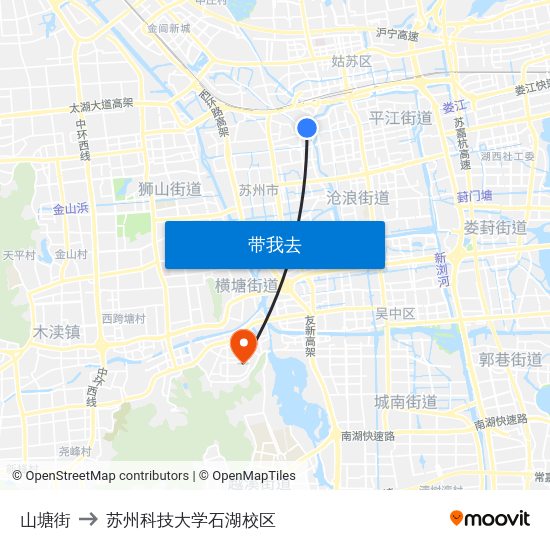 山塘街 to 苏州科技大学石湖校区 map