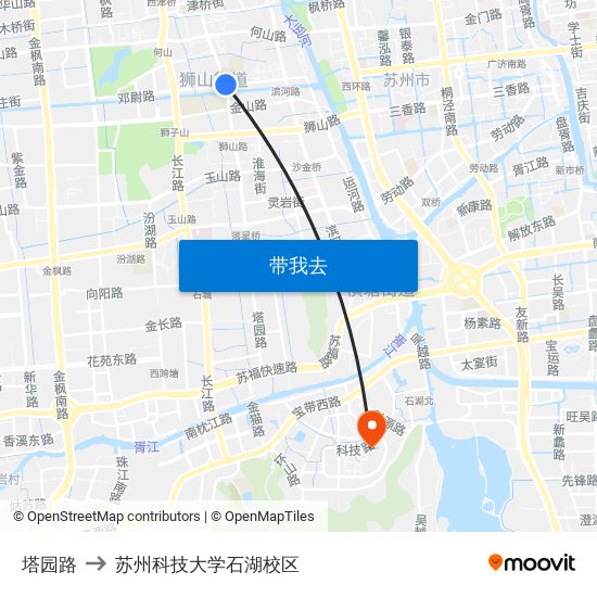 塔园路 to 苏州科技大学石湖校区 map