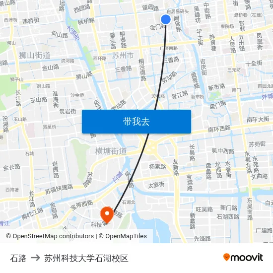石路 to 苏州科技大学石湖校区 map